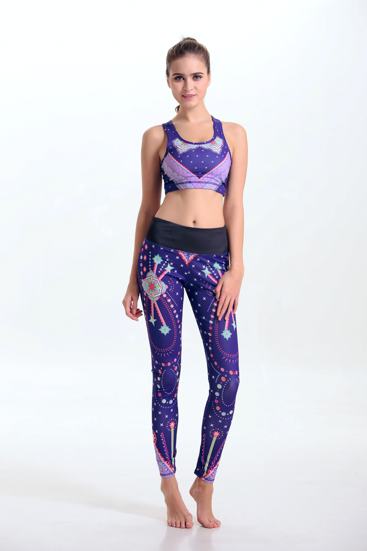 YG1103-1 Women s Yoga Gym Outfits 2pcs Digital Printed Bra Top and Leggings